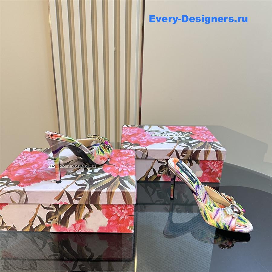 Dolce & Gabbana Multicolored Crystal Stiletto Mules in Neutrals