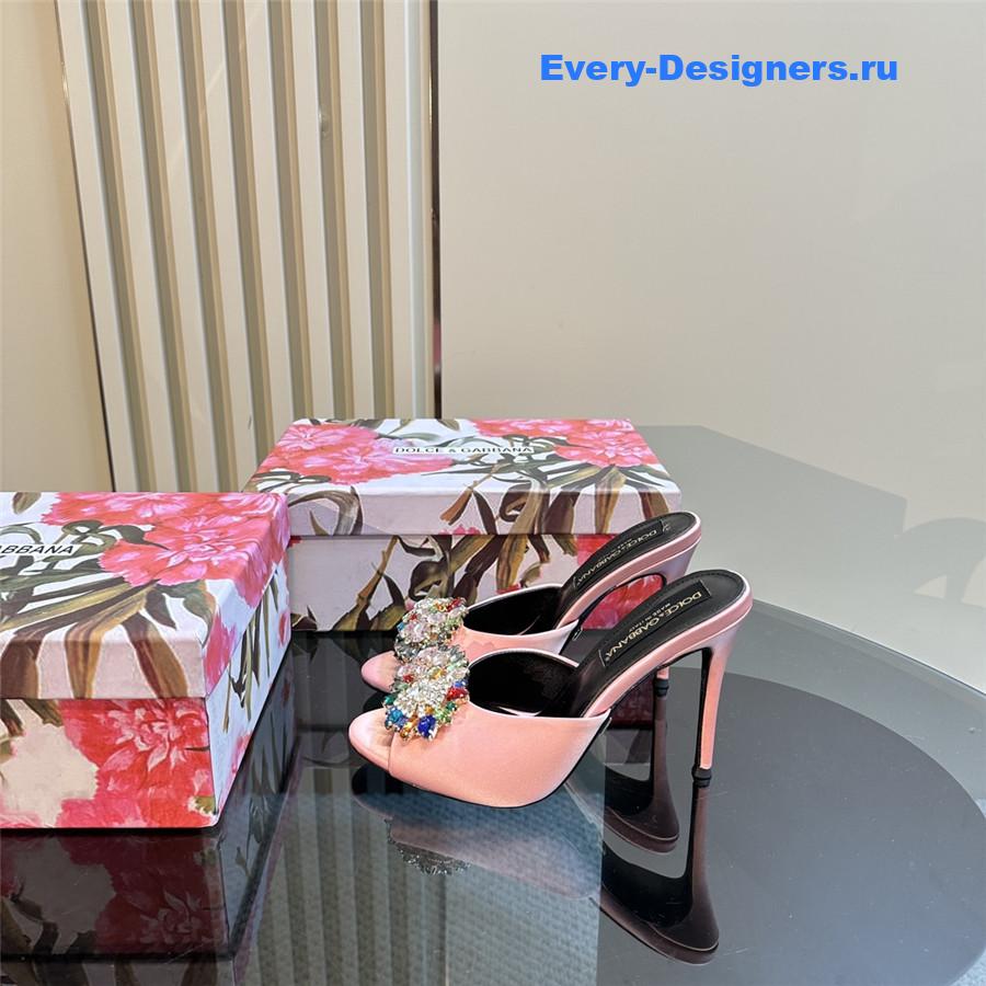 Dolce & Gabbana Grey Satin Crystal Stiletto Mules