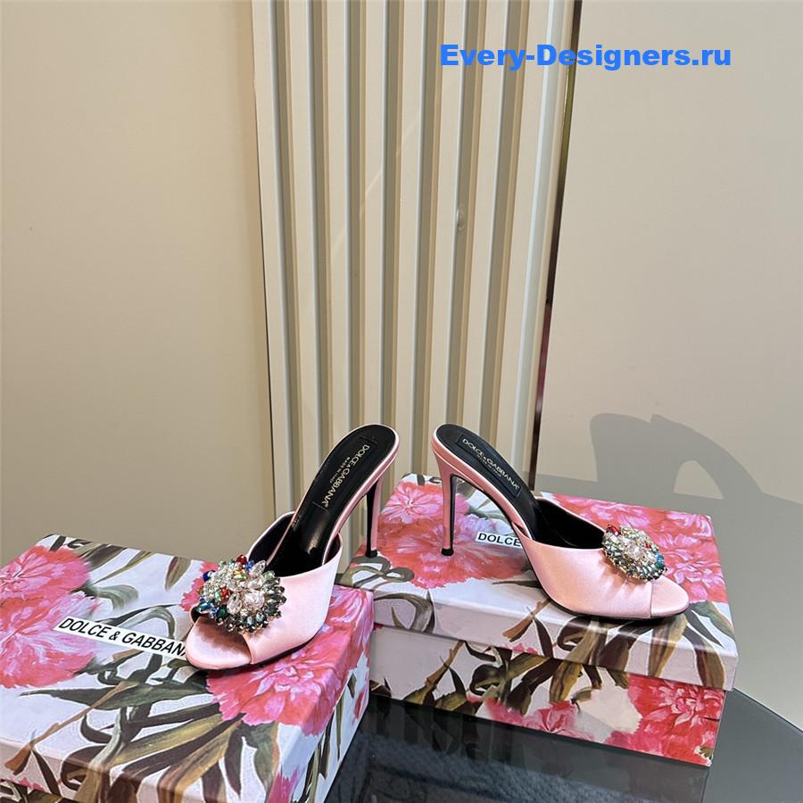 Dolce & Gabbana Grey Satin Crystal Stiletto Mules