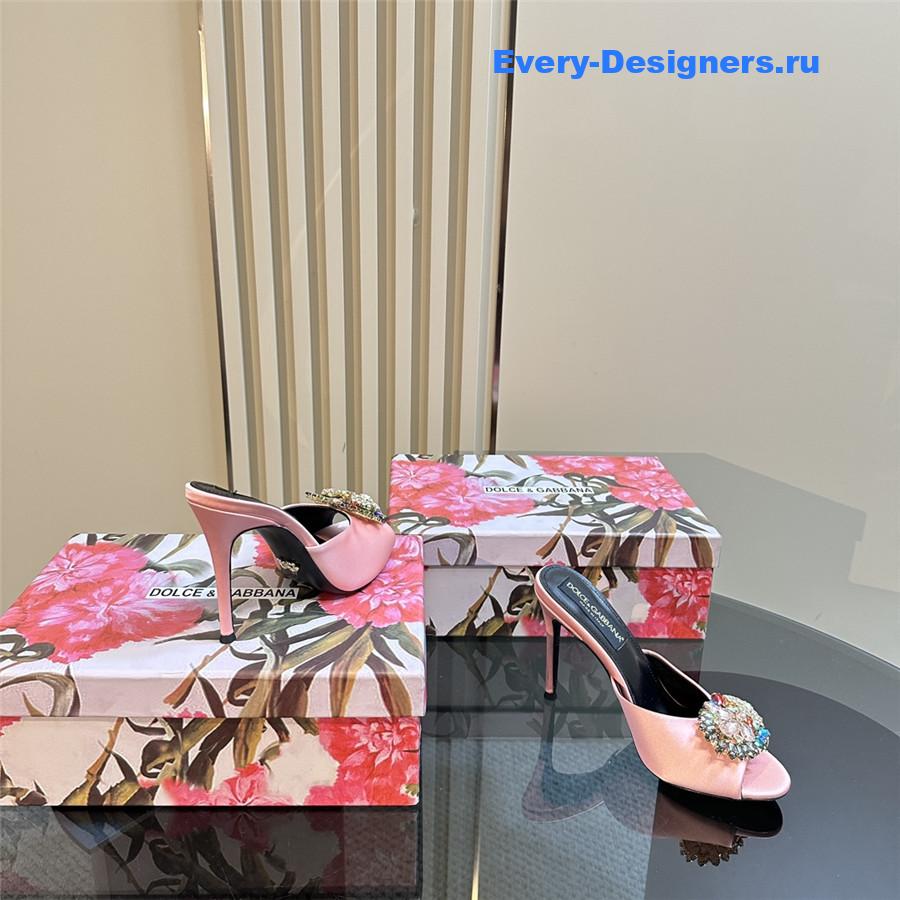 Dolce & Gabbana Grey Satin Crystal Stiletto Mules