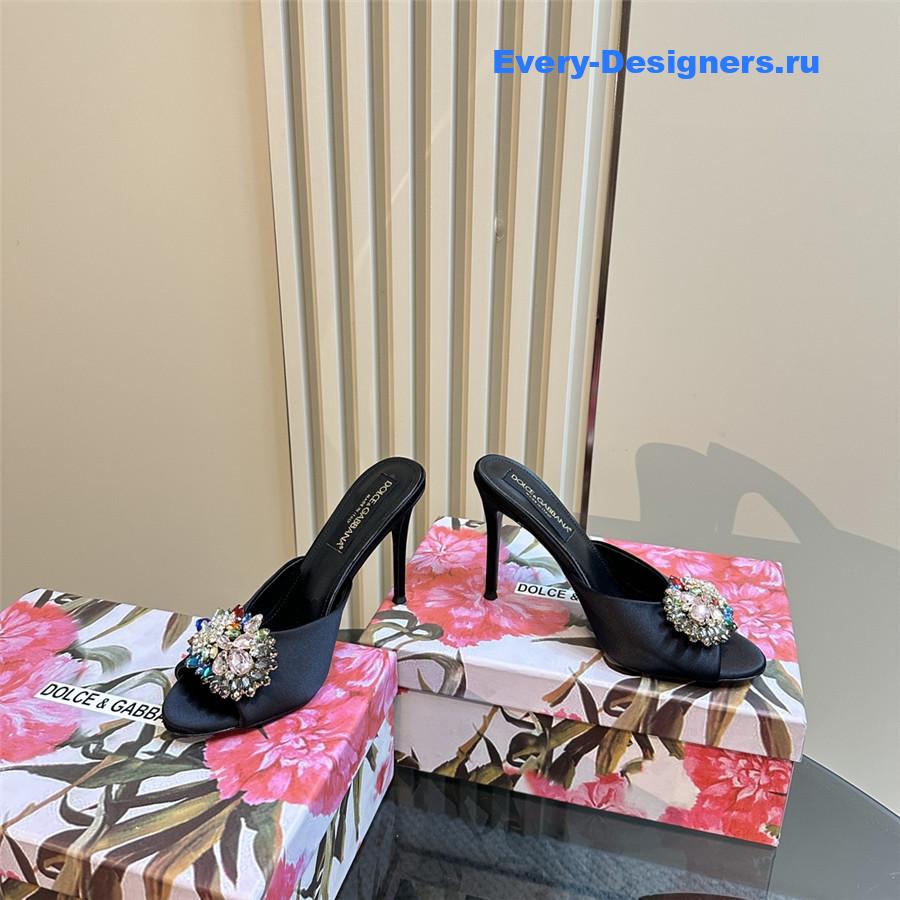 Dolce & Gabbana Black Satin Crystal Stiletto Mules