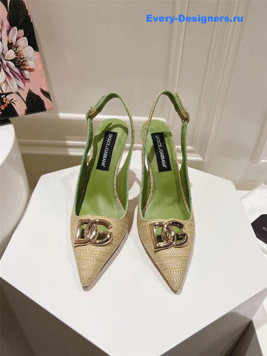Dolce & Gabbana Green Logo Raffia Slingbacks