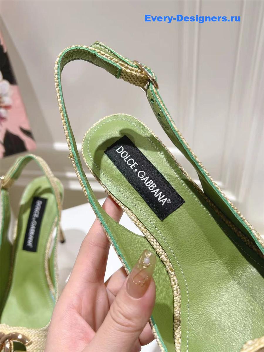 Dolce & Gabbana Green Logo Raffia Slingbacks