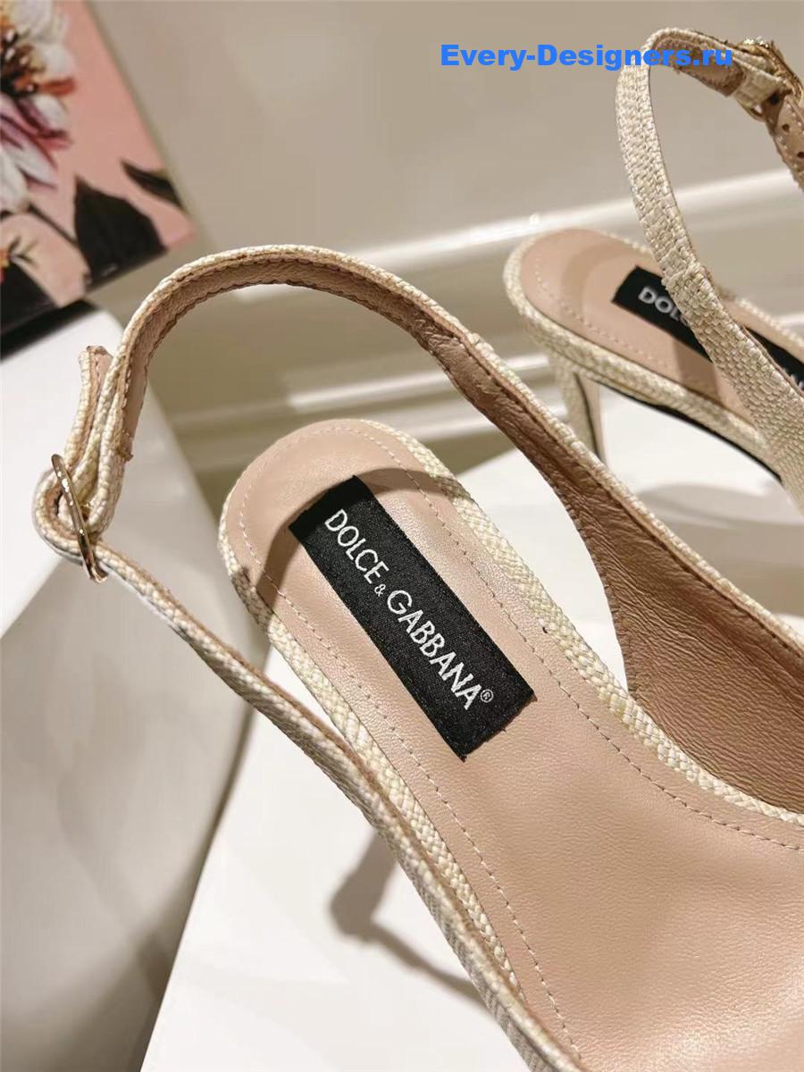 Dolce & Gabbana Neutral Raffia Slingbacks with Logo