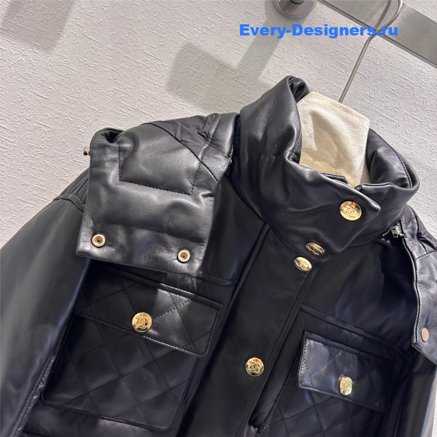 CC HOODED LEATHER DOWN JACKET