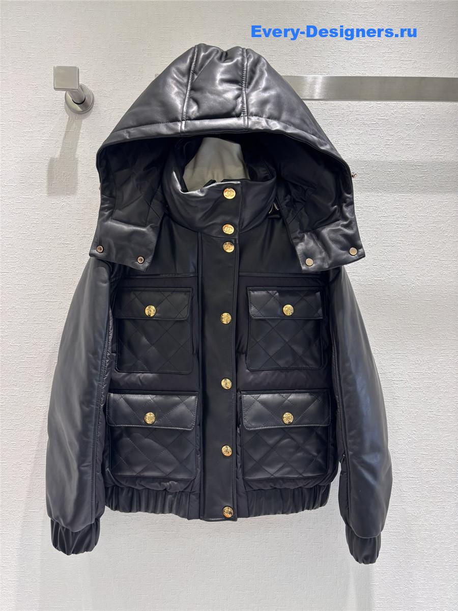 CC HOODED LEATHER DOWN JACKET