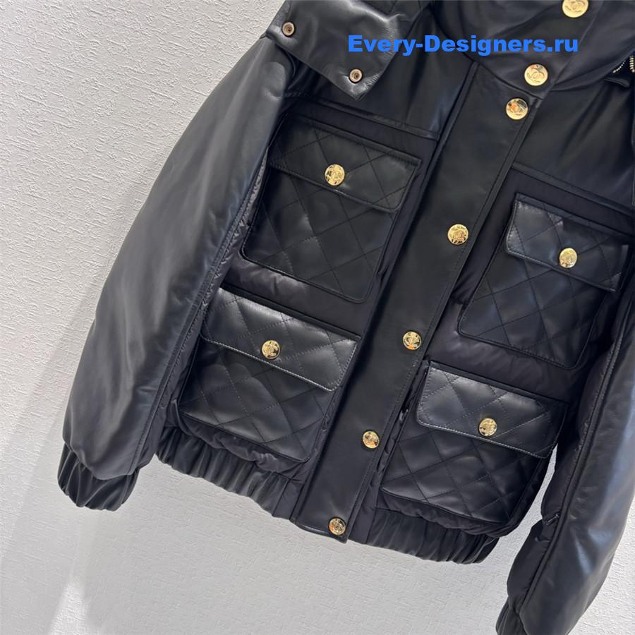 CC HOODED LEATHER DOWN JACKET