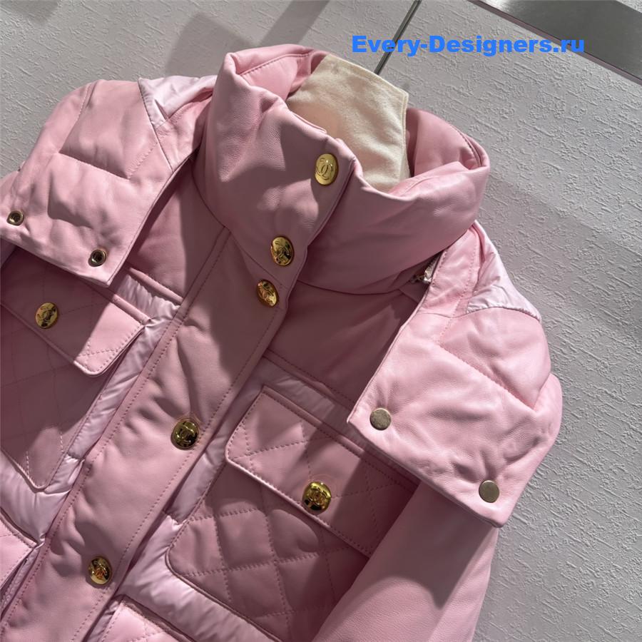 CC HOODED LEATHER DOWN JACKET