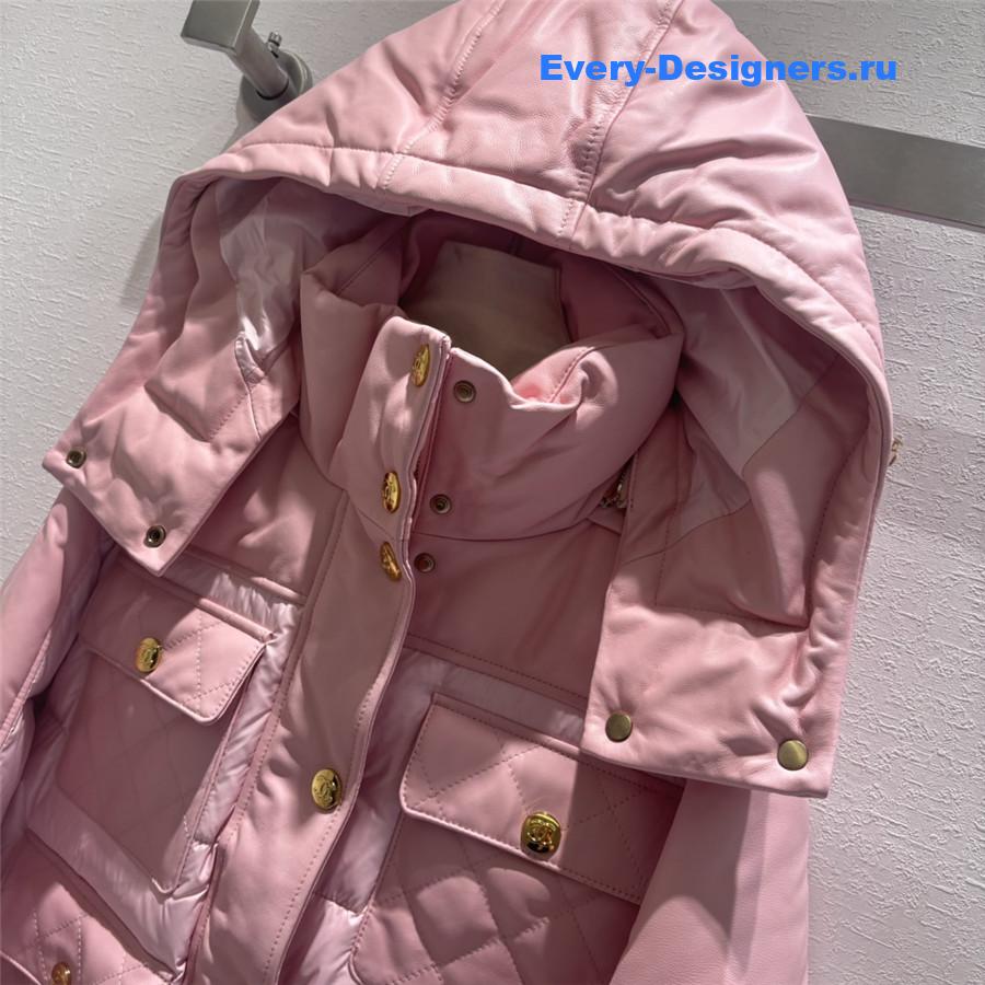 CC HOODED LEATHER DOWN JACKET