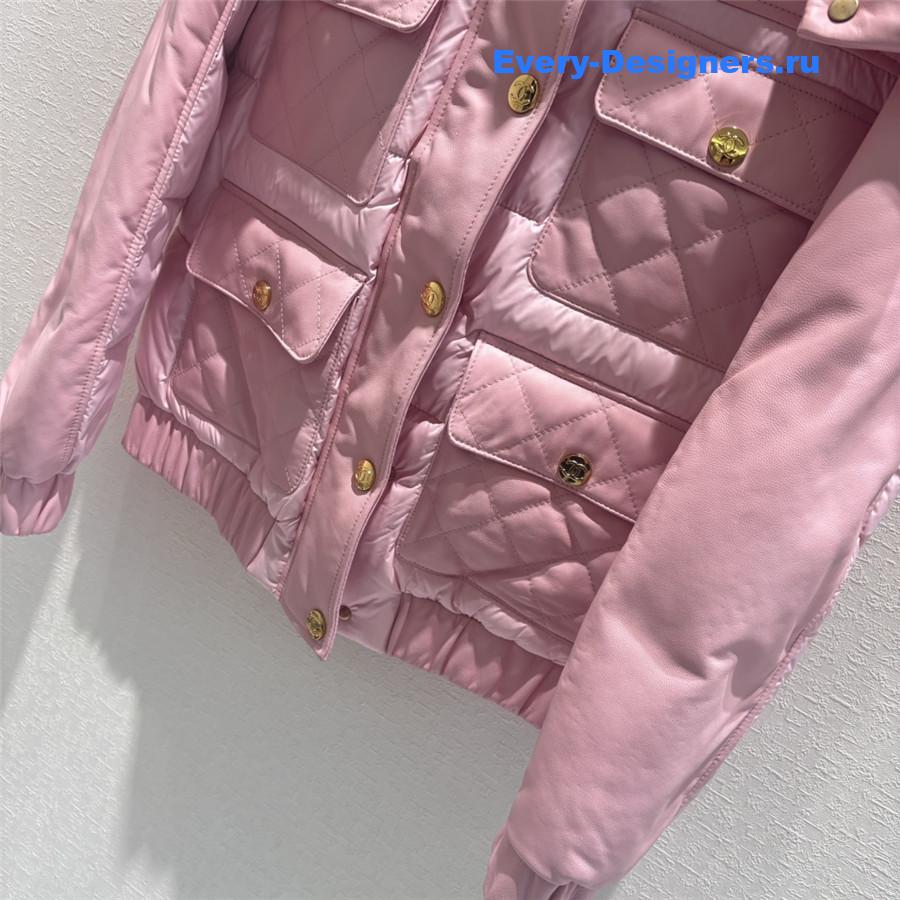 CC HOODED LEATHER DOWN JACKET