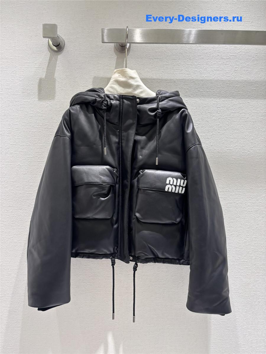 M1um1u hooded leather down jacket