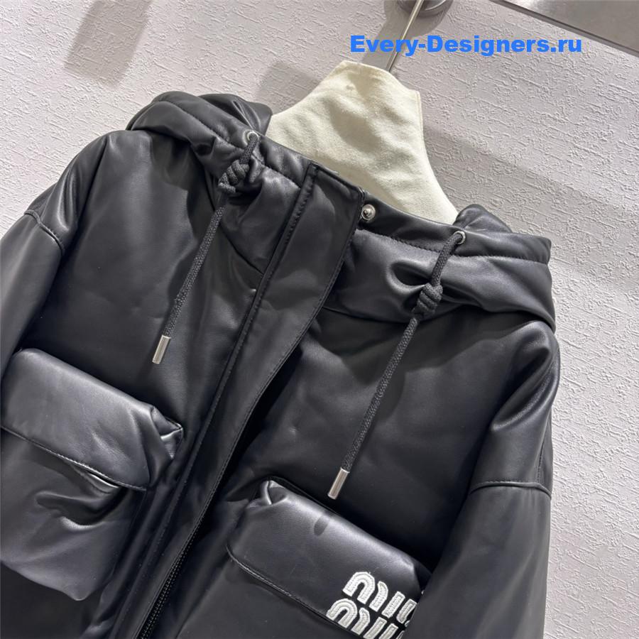 M1um1u hooded leather down jacket