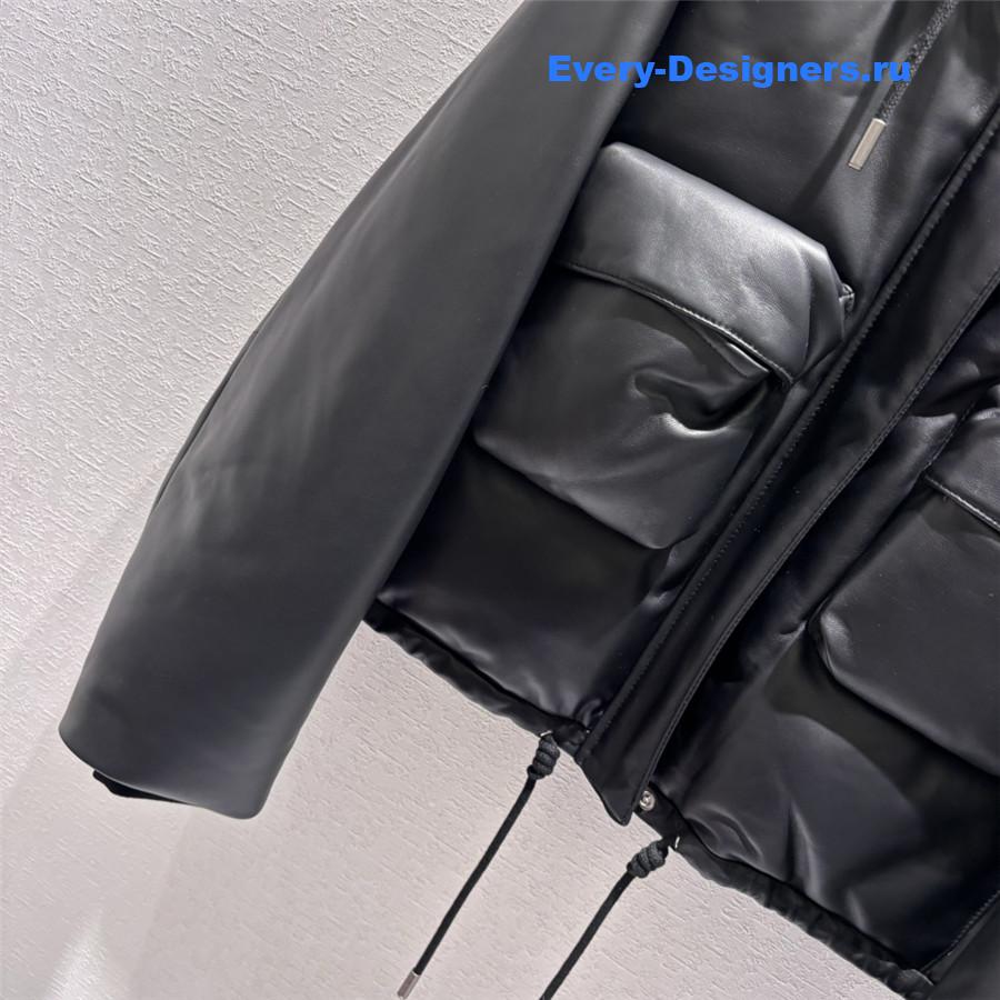 M1um1u hooded leather down jacket