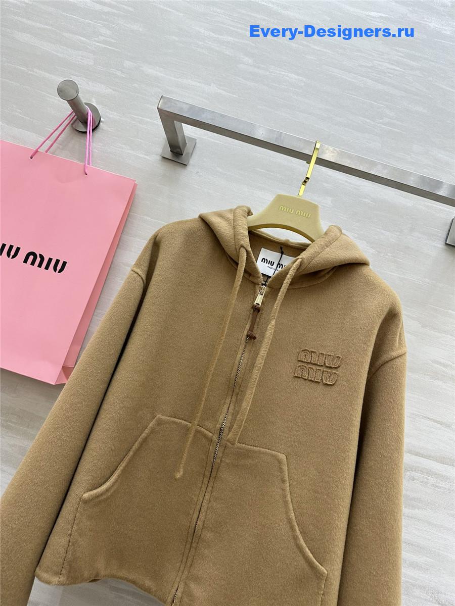 M1um1u wool hooded zip-up jacket