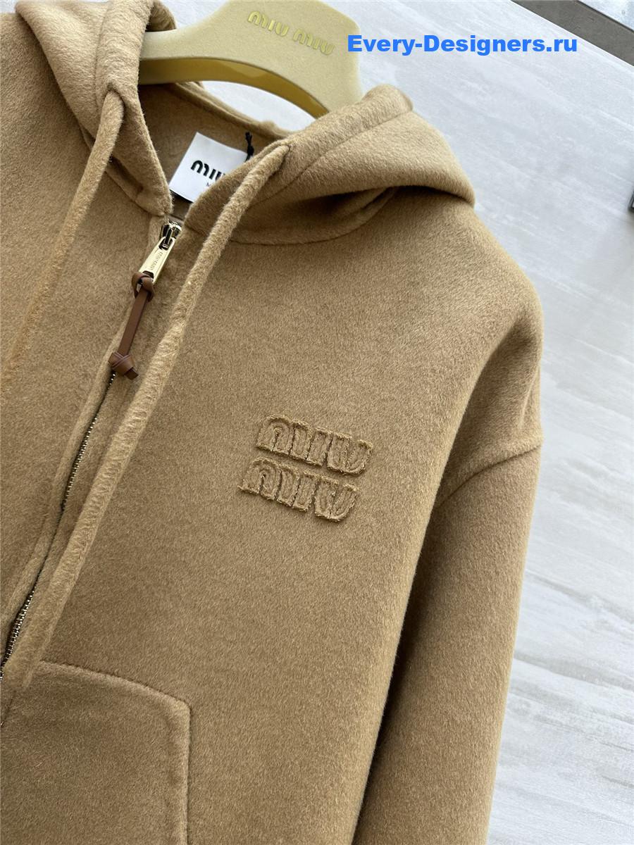 M1um1u wool hooded zip-up jacket
