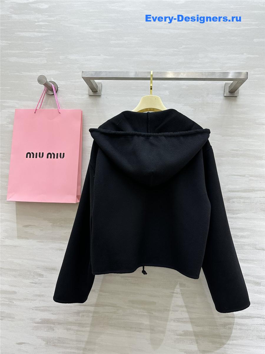 M1um1u wool hooded zip-up jacket