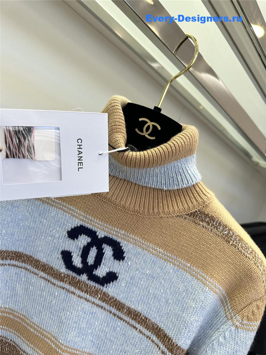 Ch**el blue striped turtleneck sweater