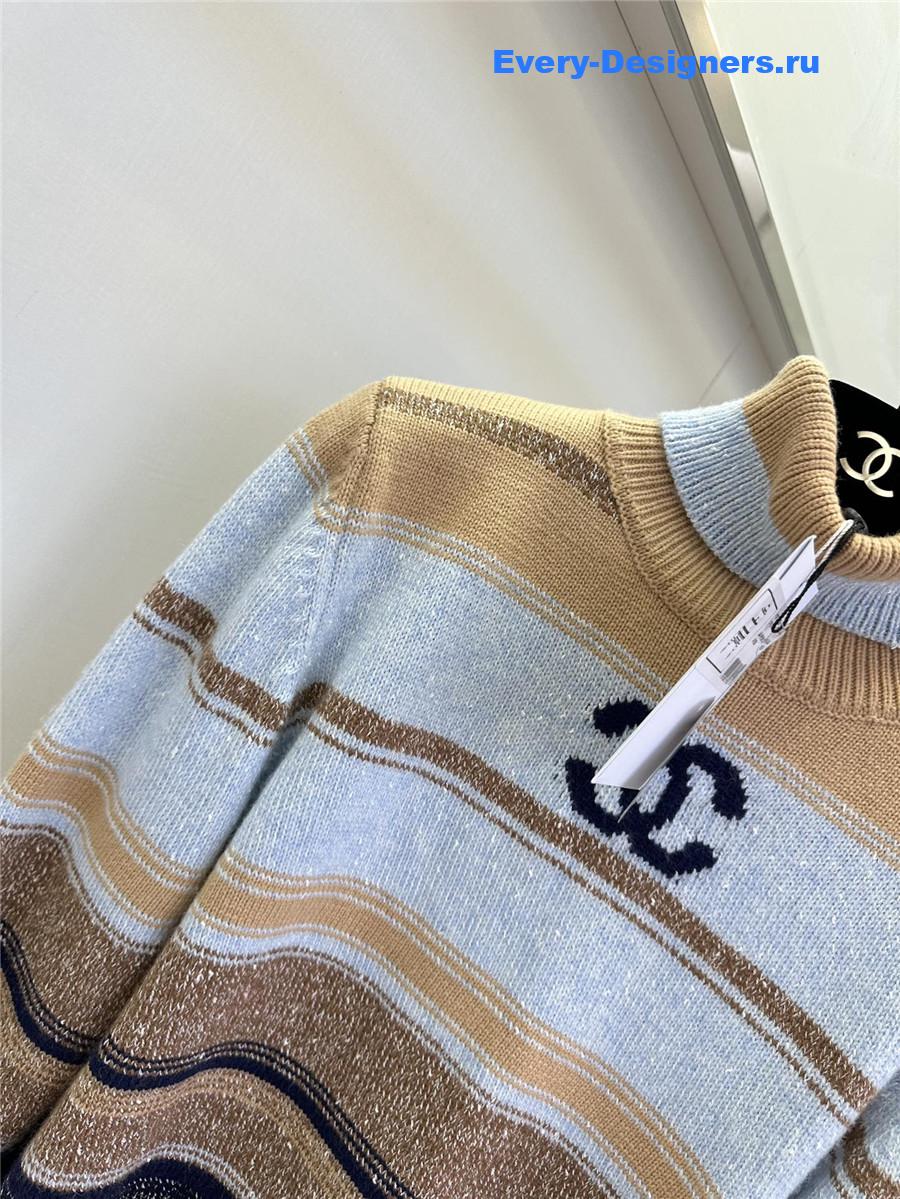 Ch**el blue striped turtleneck sweater