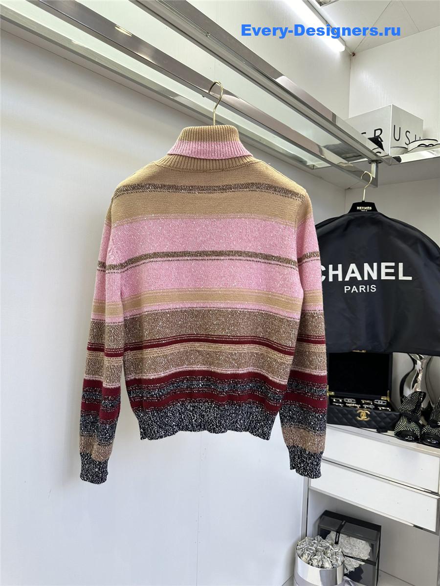 Ch**el striped turtleneck sweater in pink