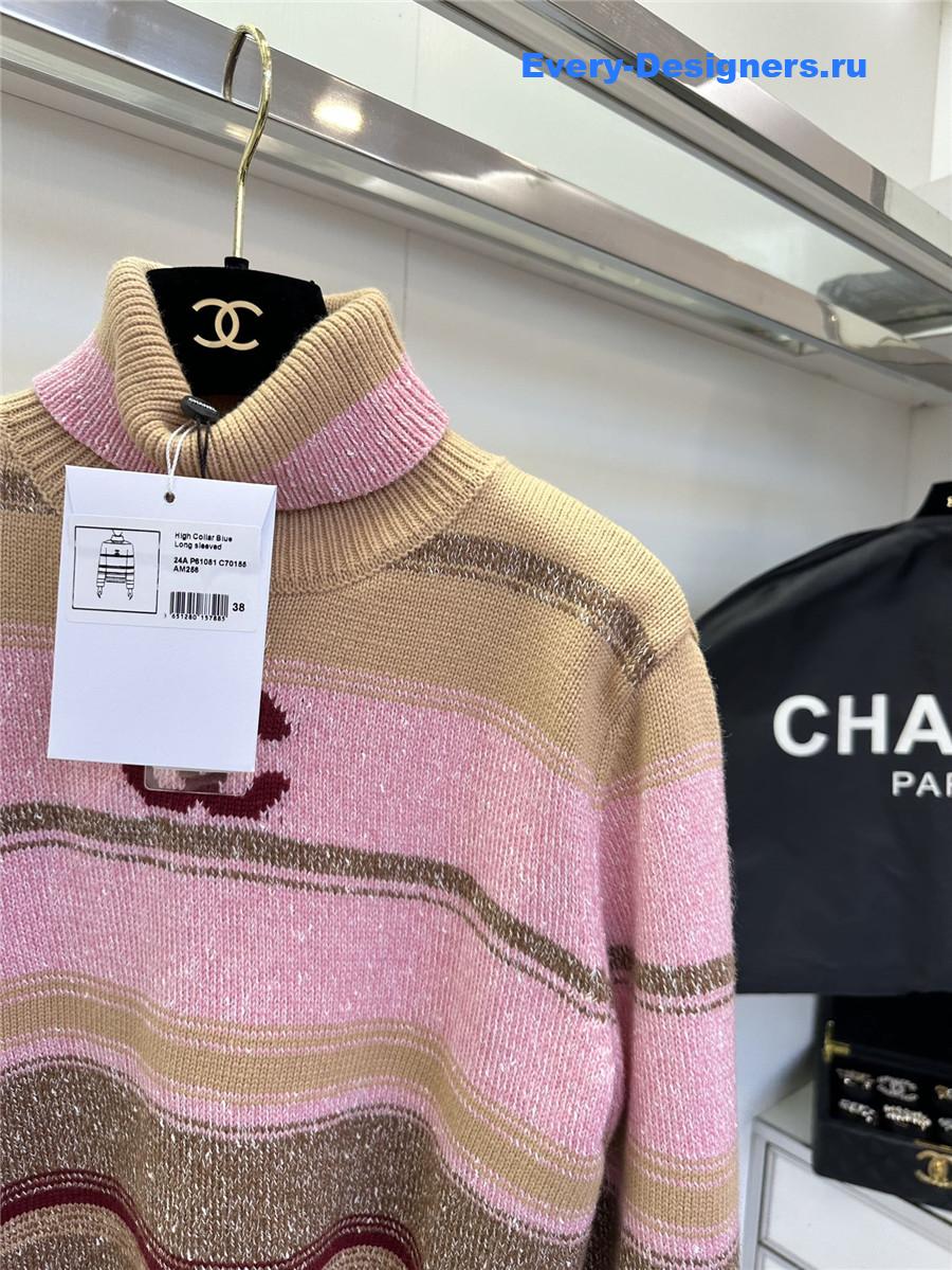 Ch**el striped turtleneck sweater in pink