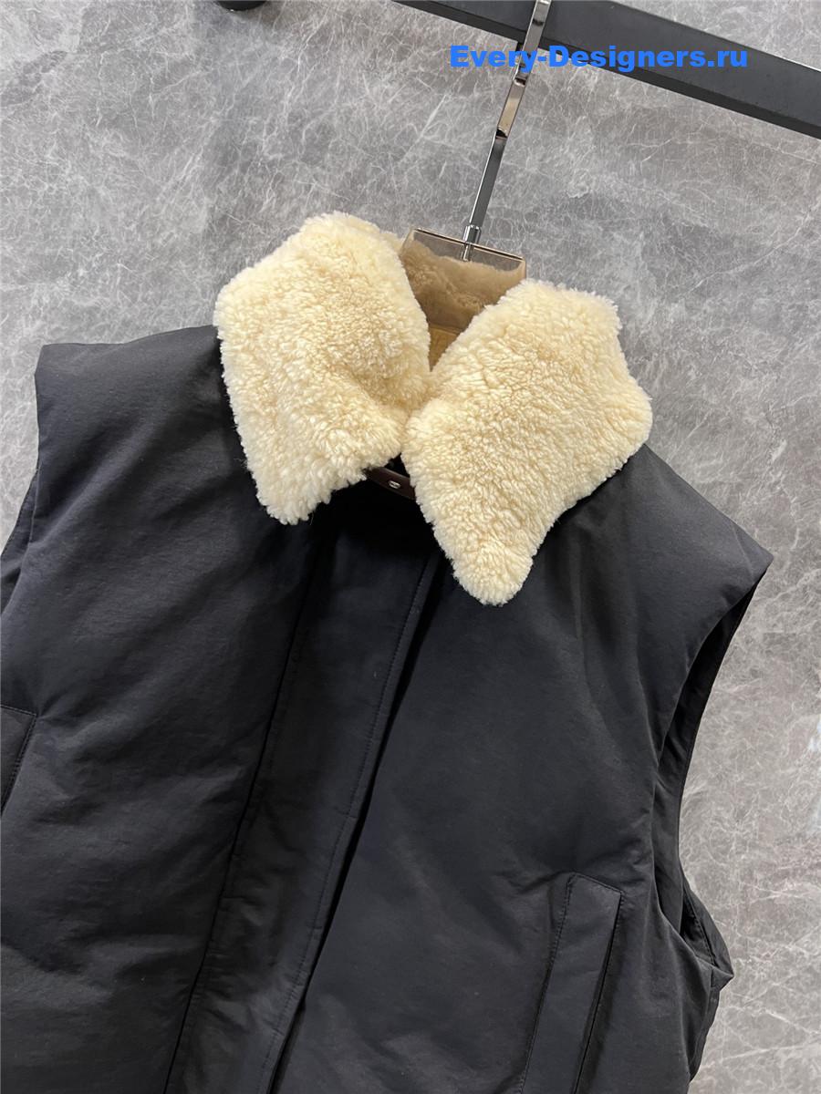 L0ew* leather buckle patchwork lambswool vest