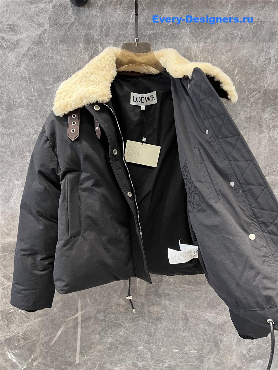 L0ew* genuine shearling lapel quilted coat