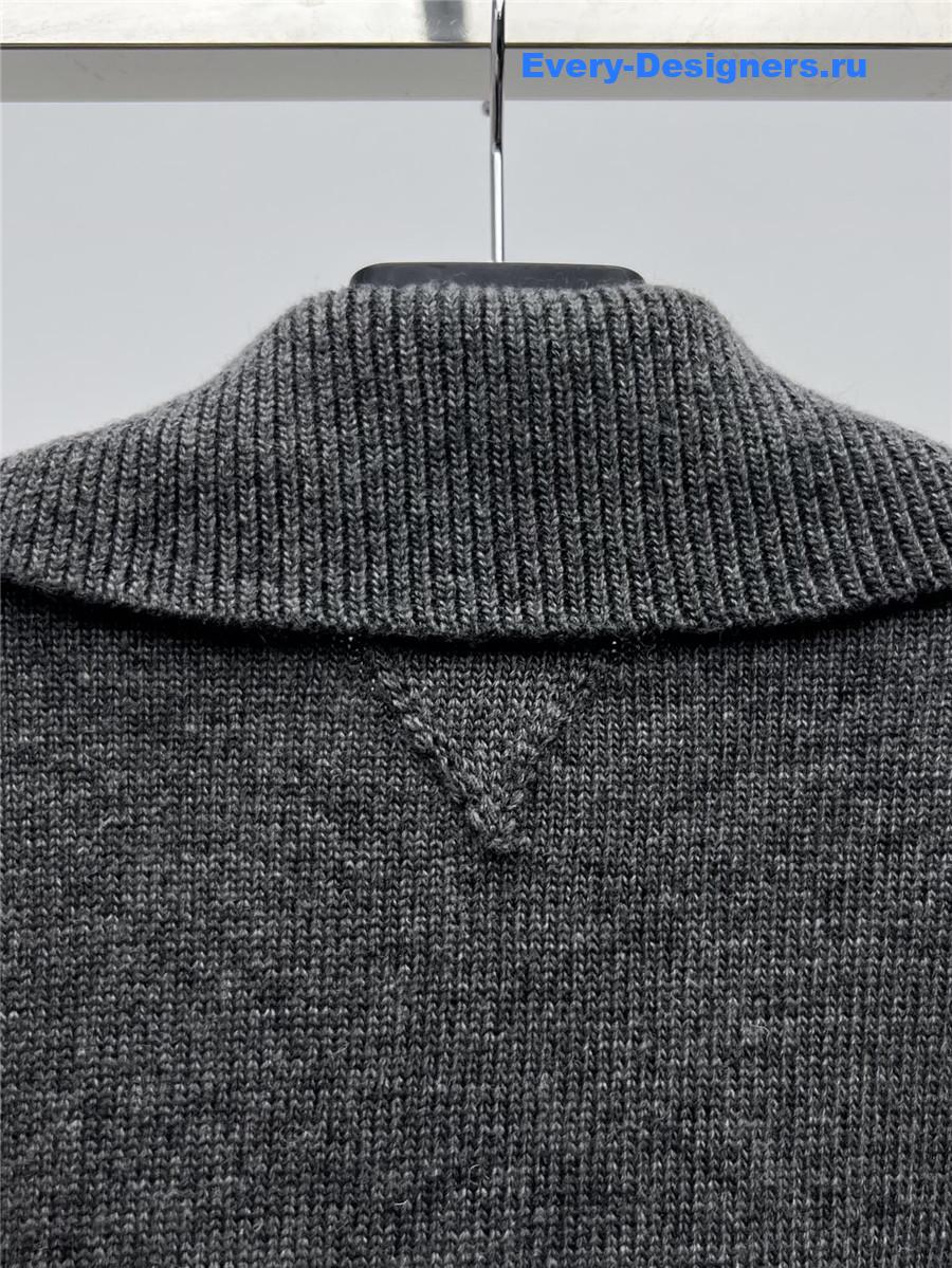 Pra*a lapel wool cardigan grey