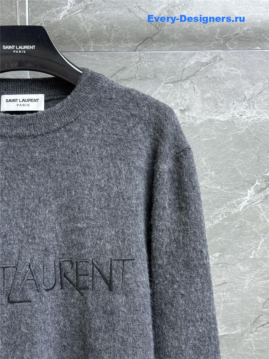 Y51 logo embroidered knit sweater grey