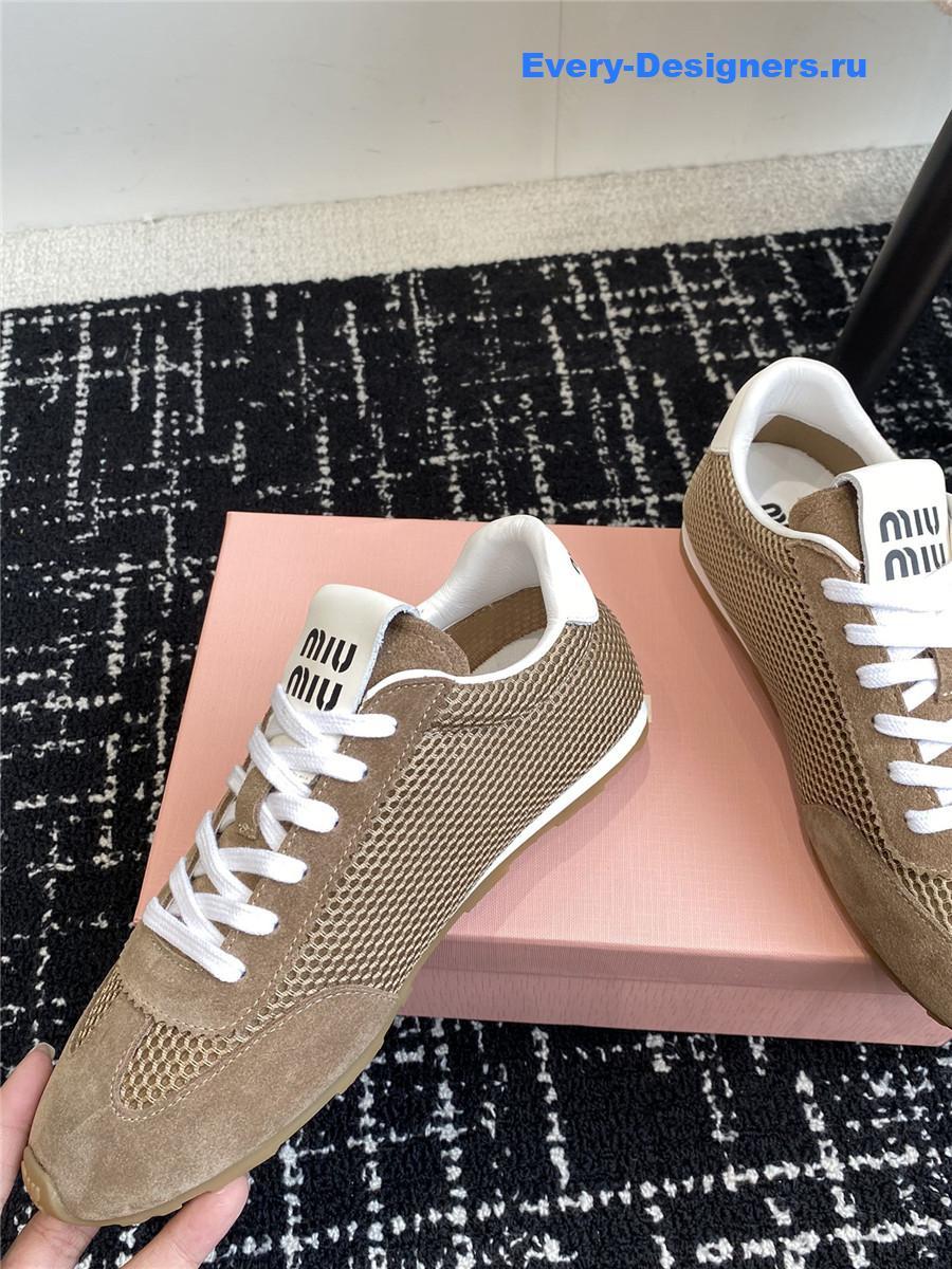Miu Miu Lace-Up Flat Sneakers Brown