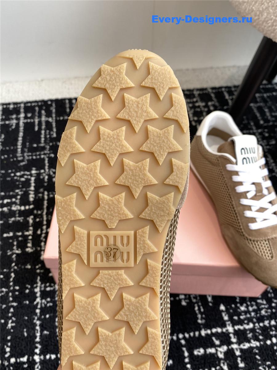 Miu Miu Lace-Up Flat Sneakers Brown