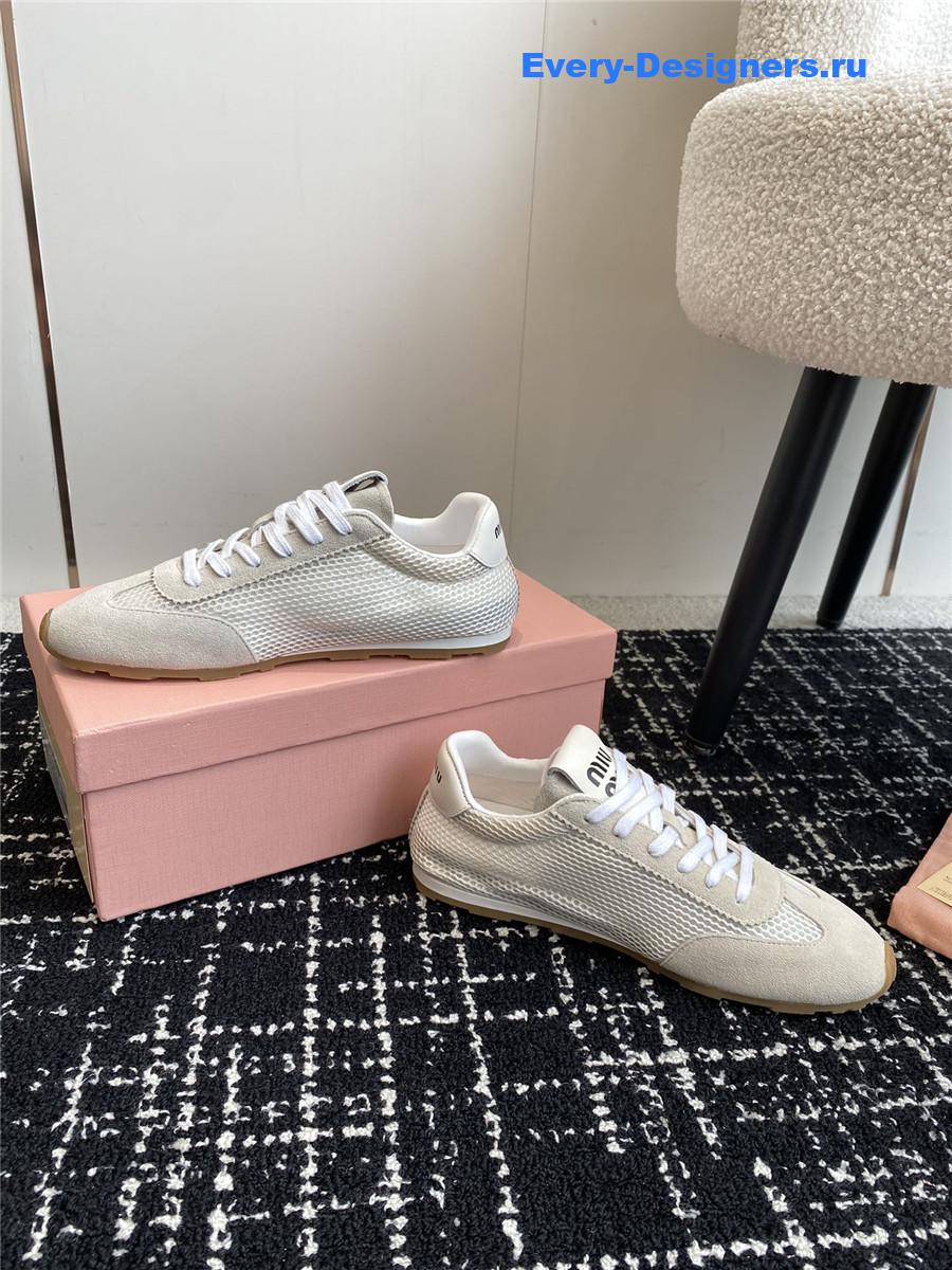 Miu Miu Lace-Up Flat Sneakers Gray