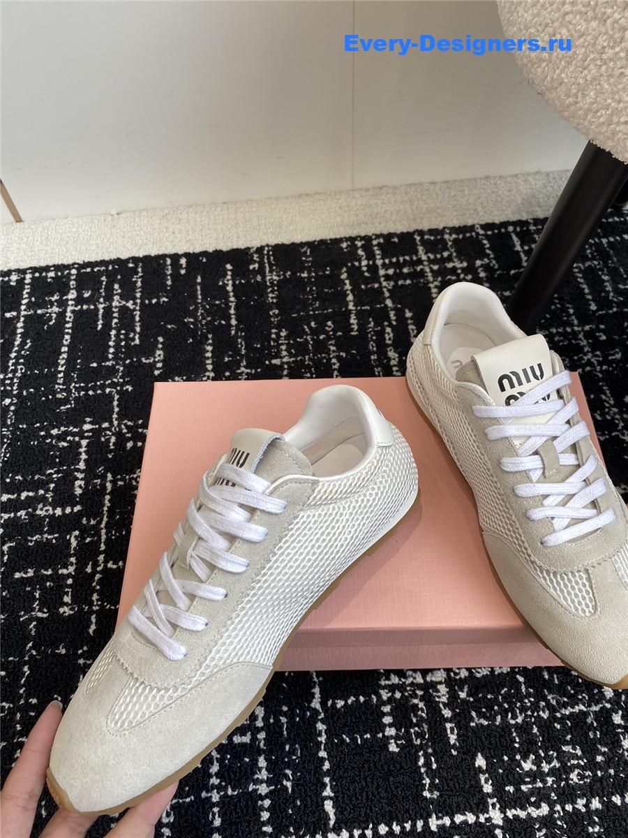 Miu Miu Lace-Up Flat Sneakers Gray