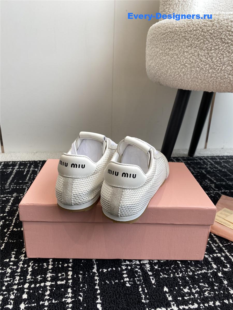 Miu Miu Lace-Up Flat Sneakers Gray