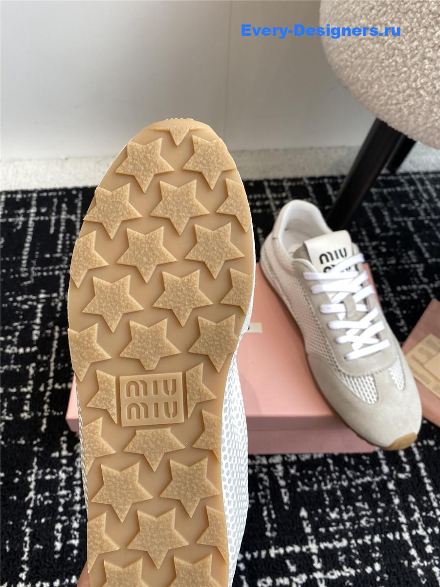 Miu Miu Lace-Up Flat Sneakers Gray