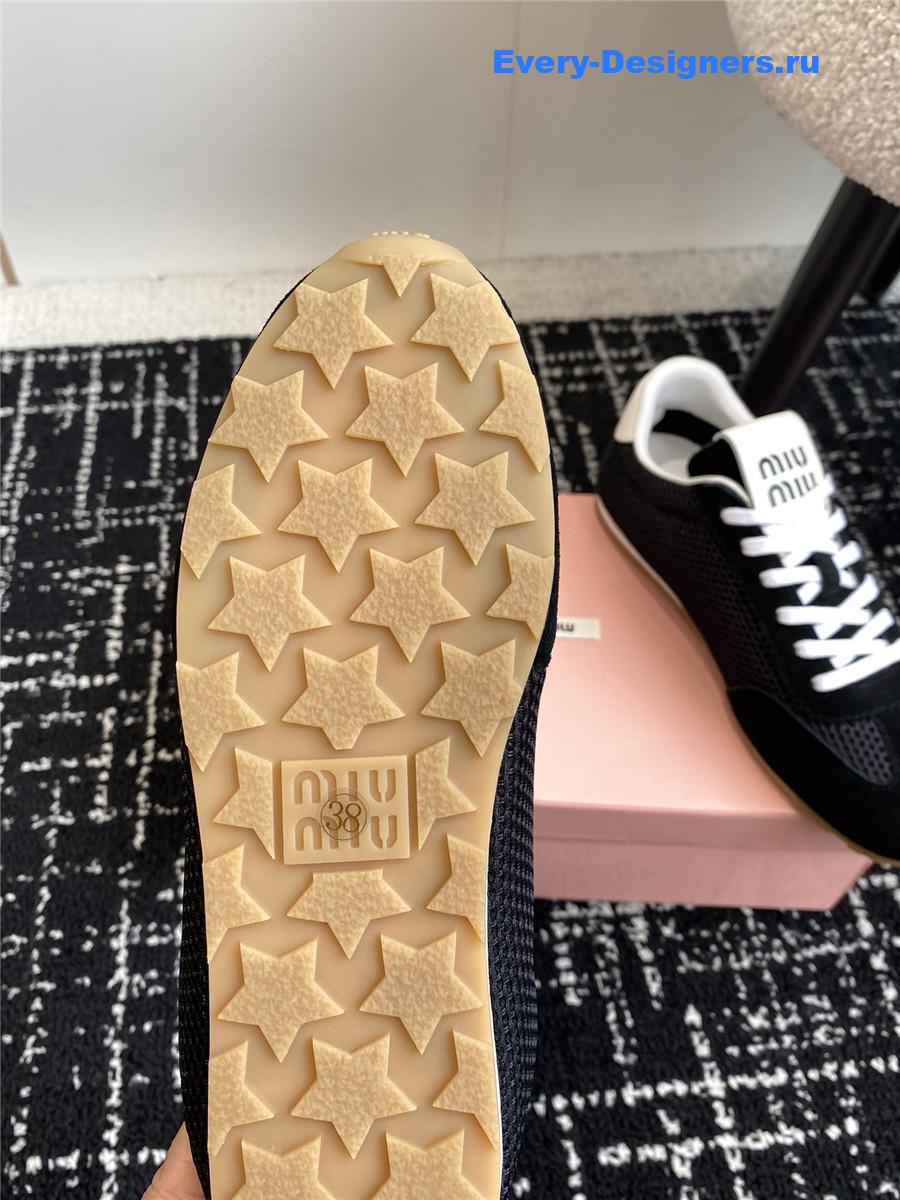 Miu Miu Black Lace-Up Flat Sneakers