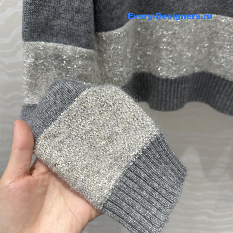 BC Striped Polo Neck Cashmere Top