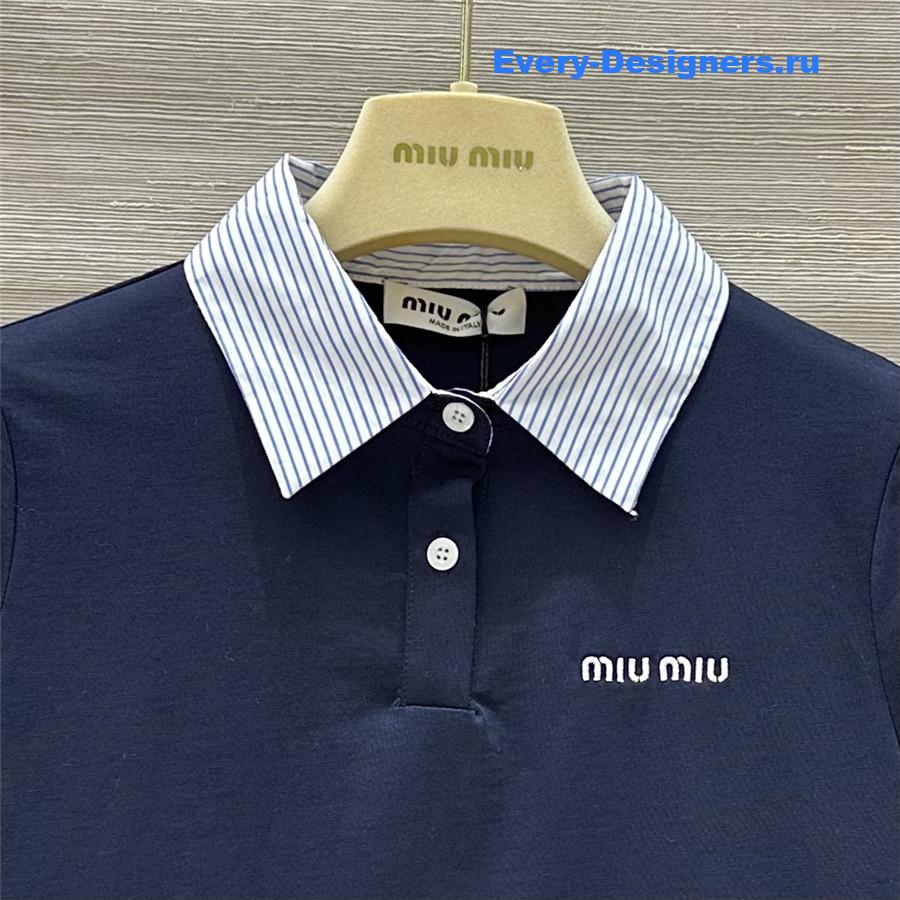 M1um1u fake two-piece shirt lapel striped shirt top