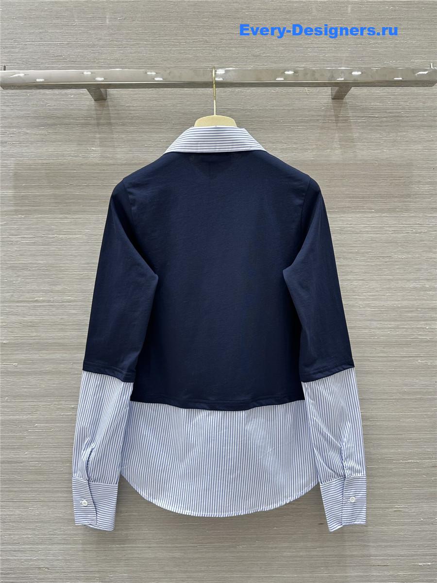 M1um1u fake two-piece shirt lapel striped shirt top