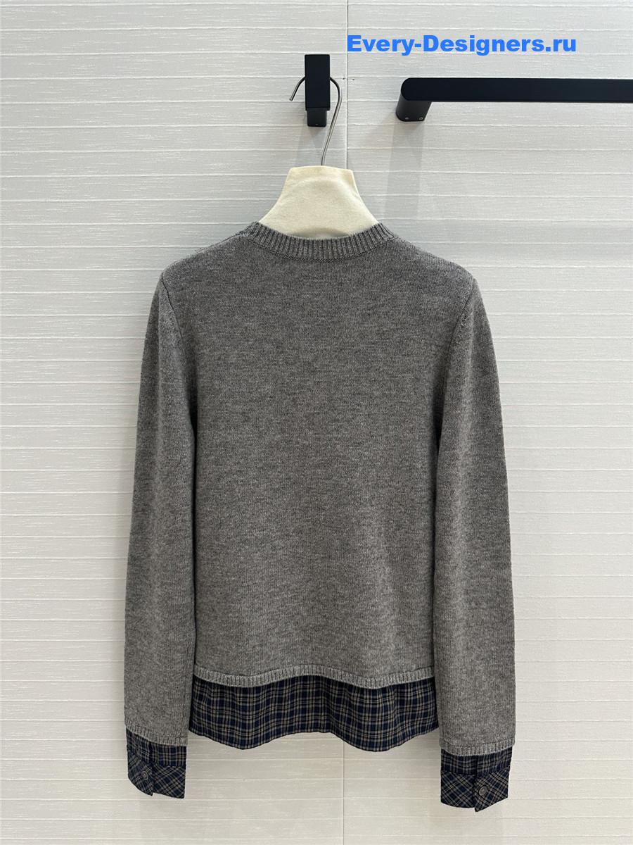 Miu Miu Lining Hem Wool Sweater Grey