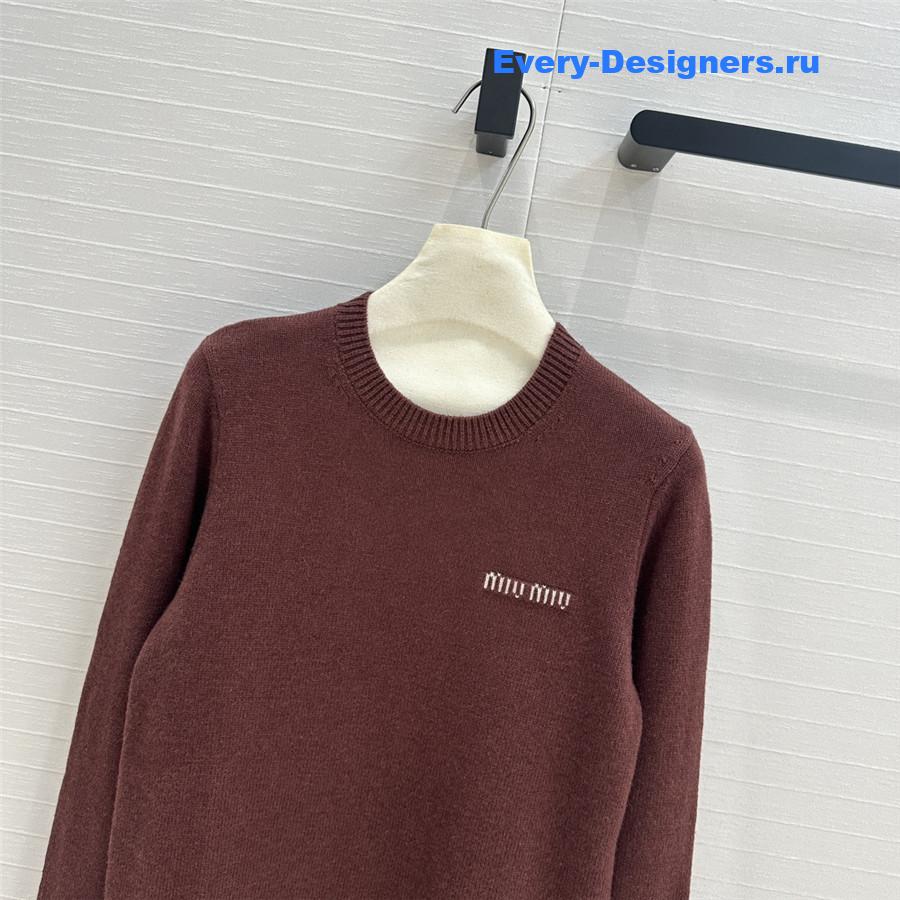 Miu Miu Lining Hem Wool Sweater Red