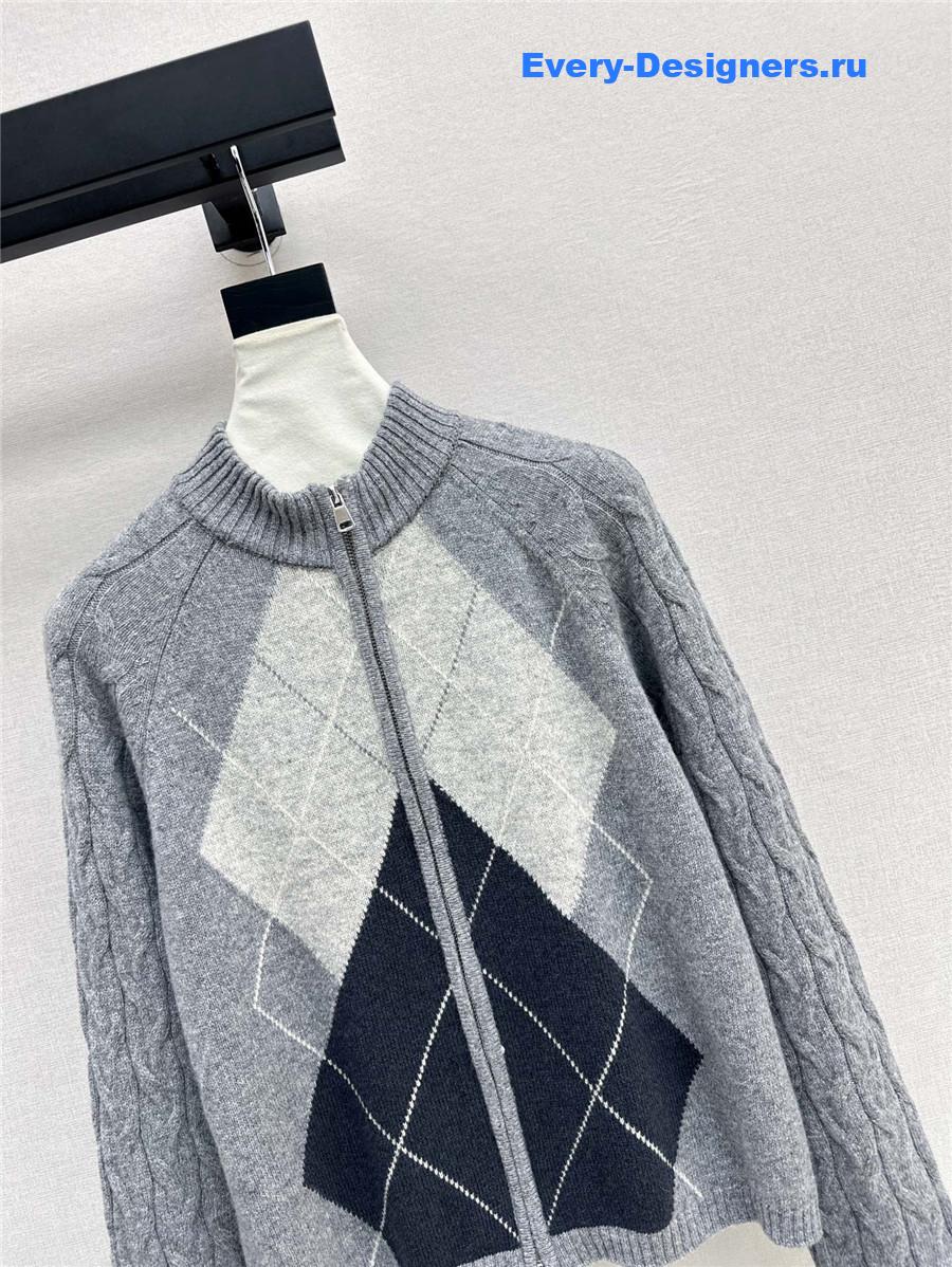 Ce1i*e zip-up argyle cardigan grey