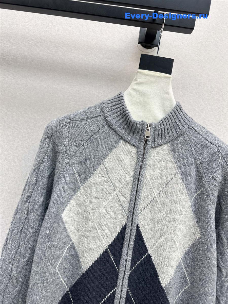 Ce1i*e zip-up argyle cardigan grey