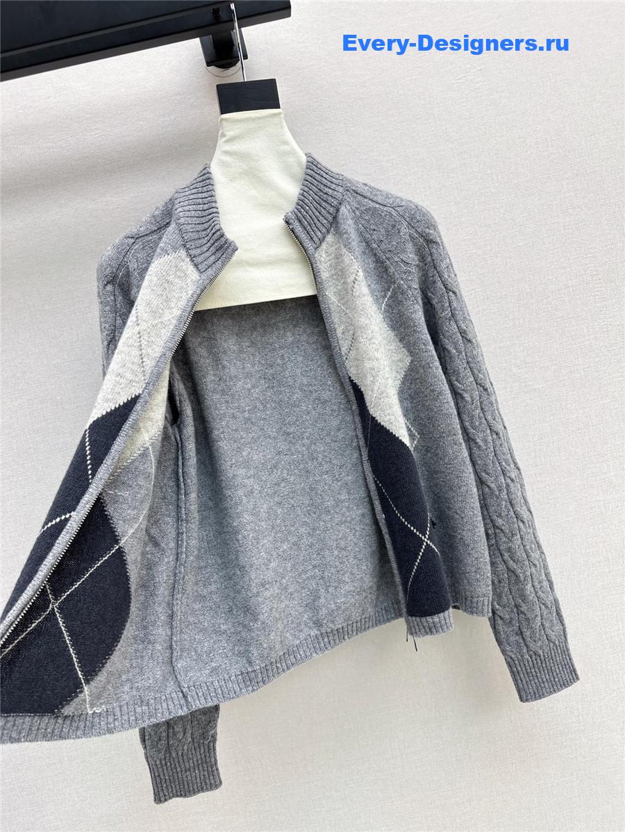 Ce1i*e zip-up argyle cardigan grey