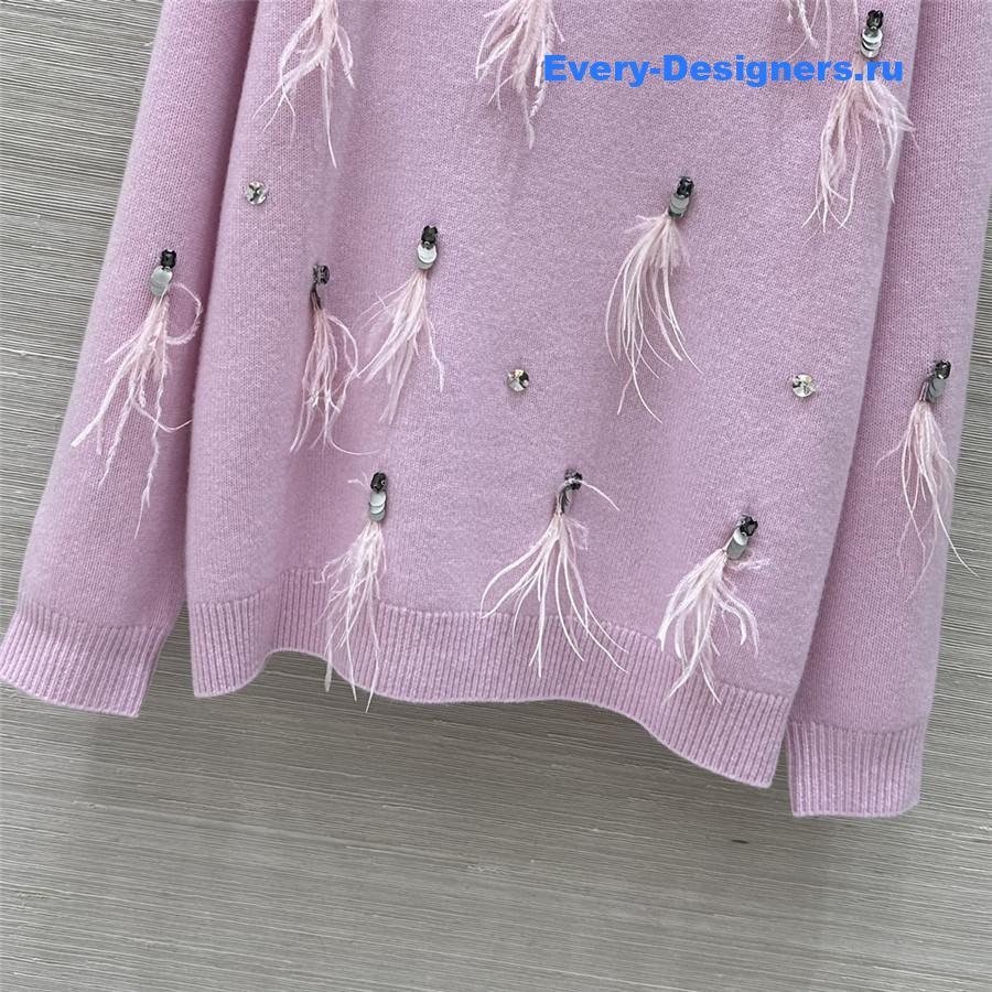 Ch**el sequin feather cashmere sweater pink