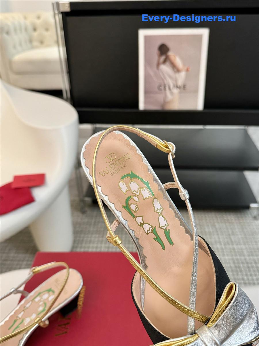 Va1e*ntin0 bowow slingback moirè pumps in black/silver