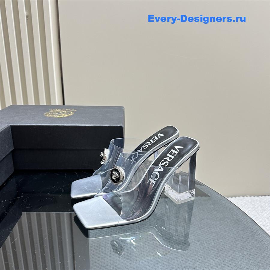 Versace crystal block heel high heel sandals