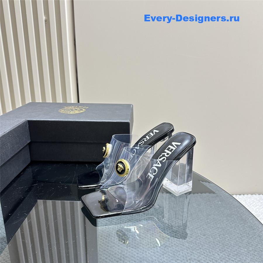 Versace crystal block heel high heel sandals