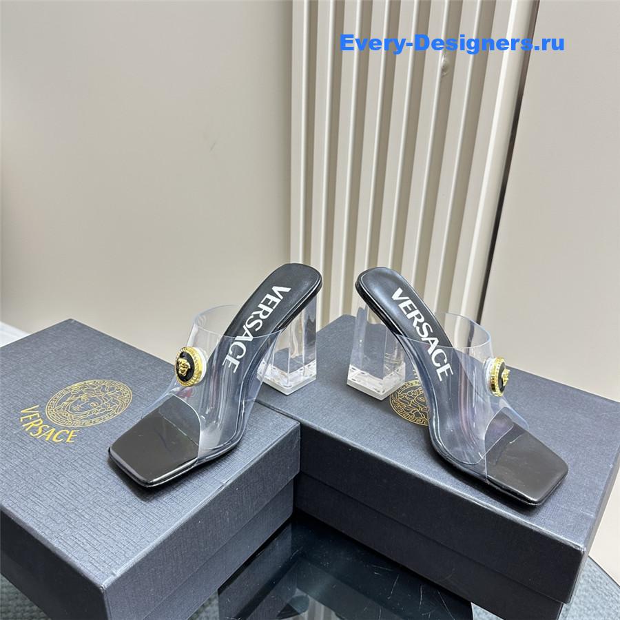 Versace crystal block heel high heel sandals