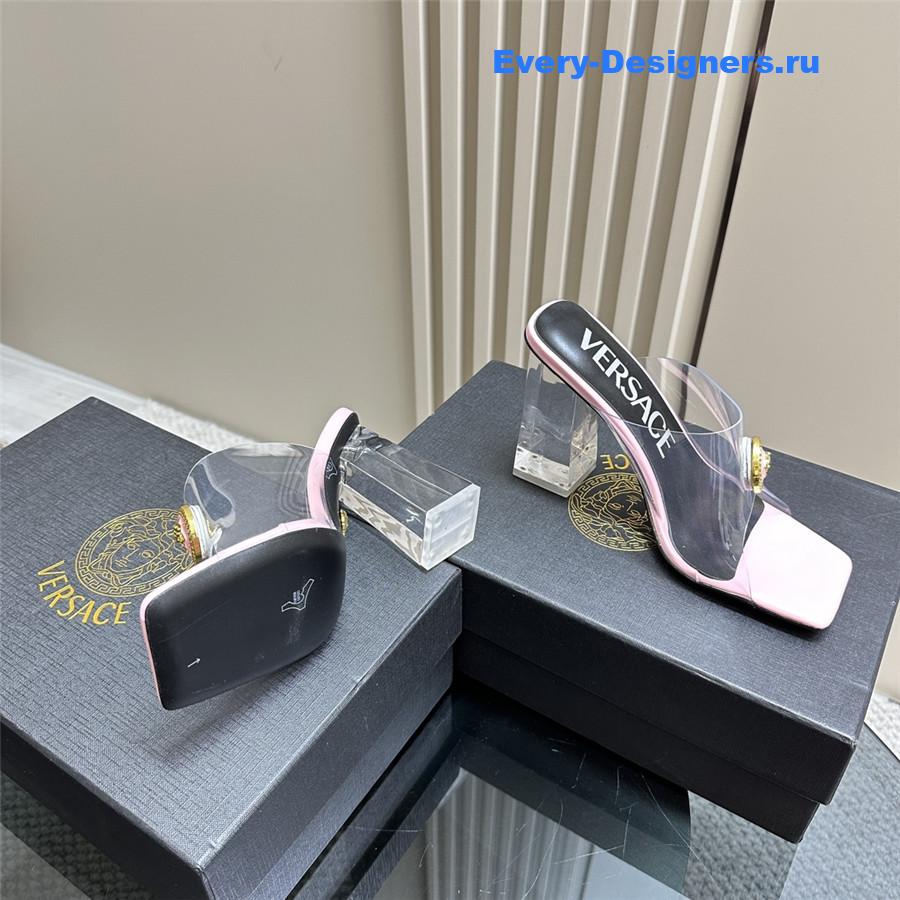 Versace crystal block heel high heel sandals