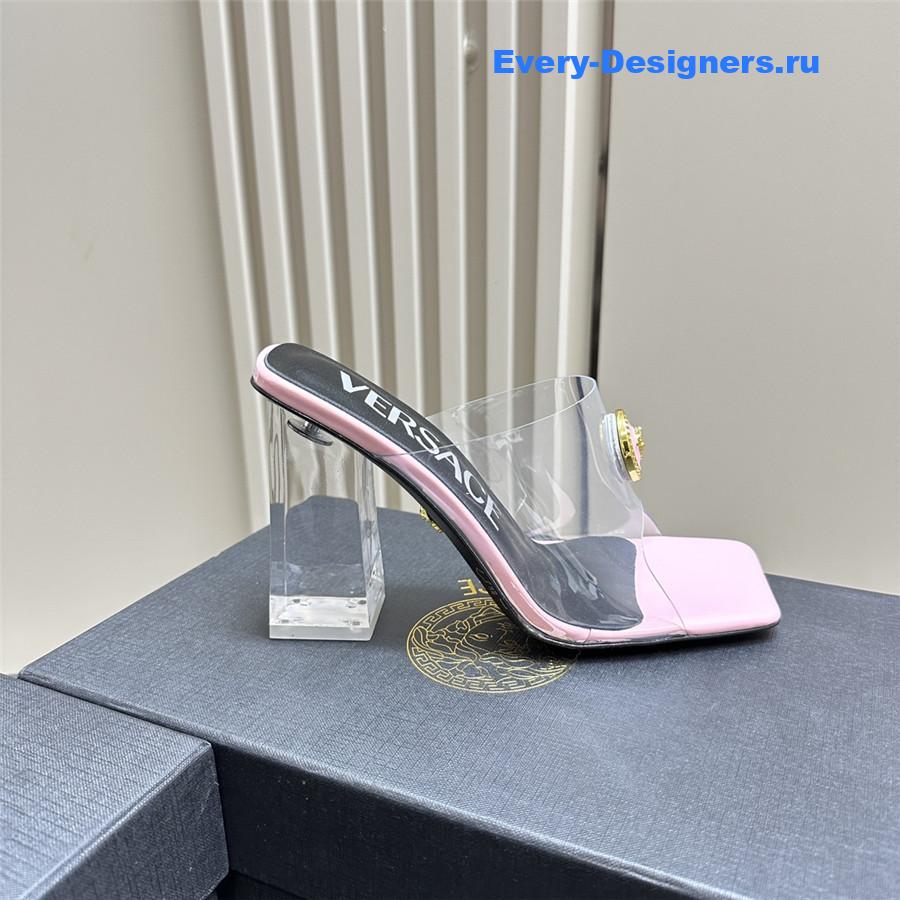 Versace crystal block heel high heel sandals